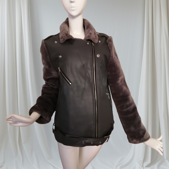 J.O.A. Black Leather Jacket with Plush Purple Accents - Picture 2 of 9
